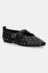 Kožené baleríny Tommy Jeans MARYJANE STUDDED BALLERINA černá barva, EN0EN02886