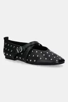 Kožené baleríny Tommy Jeans MARYJANE STUDDED BALLERINA černá barva, EN0EN02886