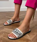 Gemre White flip-flops adorned with Zurab crystals