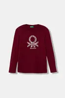 Dětské bavlněné tričko s dlouhým rukávem United Colors of Benetton vínová barva, 3I9WC10Q2