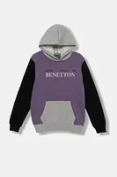 Dětská bavlněná mikina United Colors of Benetton fialová barva, s kapucí, s potiskem, 3J68C204V