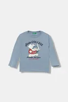 Dětské bavlněné tričko s dlouhým rukávem United Colors of Benetton modrá barva, s potiskem, 35RYG10K4