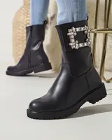 Resti Women's black eco-leather boots with embellishment Xetika - Footwear