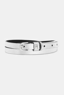 Dětský kožený pásek Tommy Hilfiger dámský, stříbrná barva, AW0AW17977