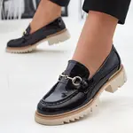 Resti Black lacquered women's moccasins with chain Soterra - Footwear