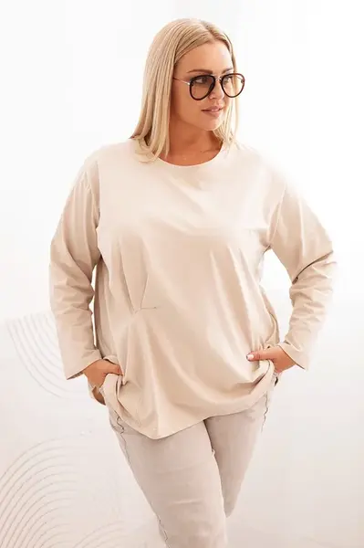 Kesi Włoski Dámská blůza Plus Size s bavlnou, kapsou a ohrnutým rukávem kiwi