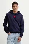 Bavlněná mikina HUGO Daratschi214 pánská, černá barva, s kapucí, s aplikací, 50458700