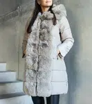 Gemre Light gray long quilted jacket with detachable sleeves decorated with fur Louis