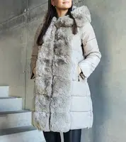 Gemre Light gray long quilted jacket with detachable sleeves decorated with fur Louis