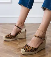 marka niezdefiniowana Leopard print wedge espadrille sandals Murrana