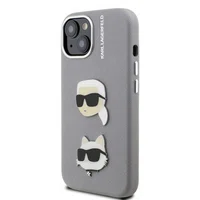 Zadní kryt Karl Lagerfeld Grained PU K&CH Heads pro Apple iPhone 15, šedá