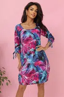 311-20 LILA Pleated dress with short sleeves and belt - gray