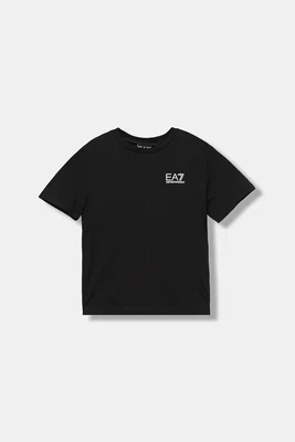 Dětské bavlněné tričko EA7 Emporio Armani černá barva, s potiskem, 7B000020 AF10378