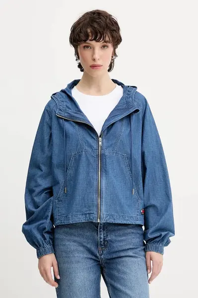 Bavlněná bunda Tommy Jeans tmavomodrá barva, přechodná, oversize, DW0DW21064