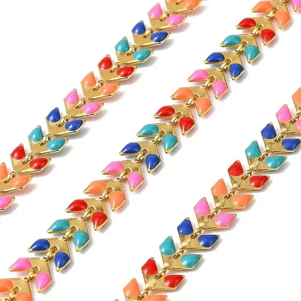 Brass Enamel Leaf Link Chains