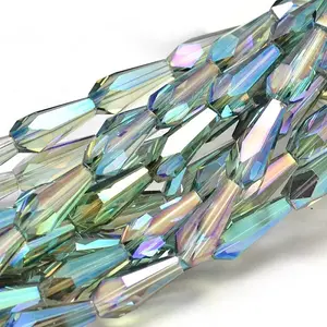 Full Rainbow Plated Faceted Teardrop Glass Bead Strands