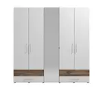 Pětidveřová šatní skříň se zrcadlem lilo-bílá/dub flagstaff - s rámem