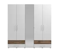 Pětidveřová šatní skříň se zrcadlem lilo-bílá/dub flagstaff - s rámem