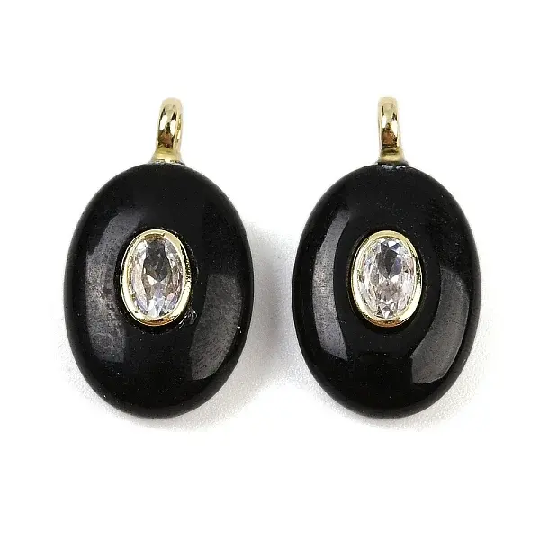 Natural Obsidian & Cubic Zirconia Pendants