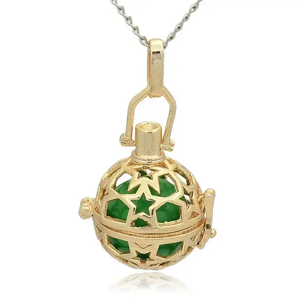 Golden Tone Brass Hollow Round Cage Pendants