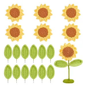 18Pcs 2 Style Hand Knitting Wool Sunflower and Leaf