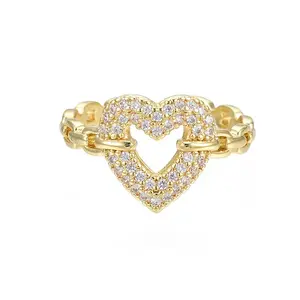 Cubic Zirconia Heart Open Cuff Ring