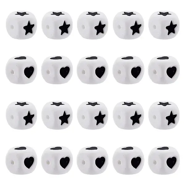 30Pcs 2 Style Cube Food Grade Eco-Friendly Silicone Beads