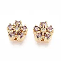 Brass Micro Pave Cubic Zirconia Beads