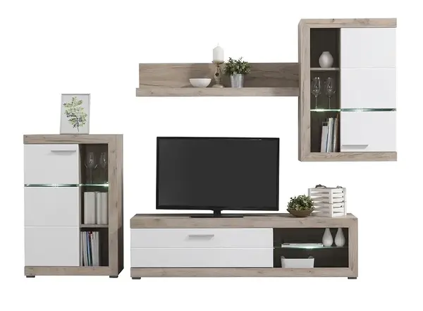 Obývací stěna s osvětlením jonah - bílá/dub šedý