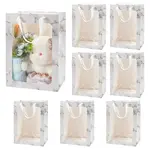 Folding Marble Print Paper Gift Bags with Handle and Plastic Visible Window