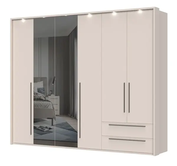 Šestidvéřová šatní skříň baptiste se zrcadlem, led a zásuvkami -