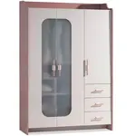 Třídveřová šatní skříň s osvětlením viviana - růžová, bílá