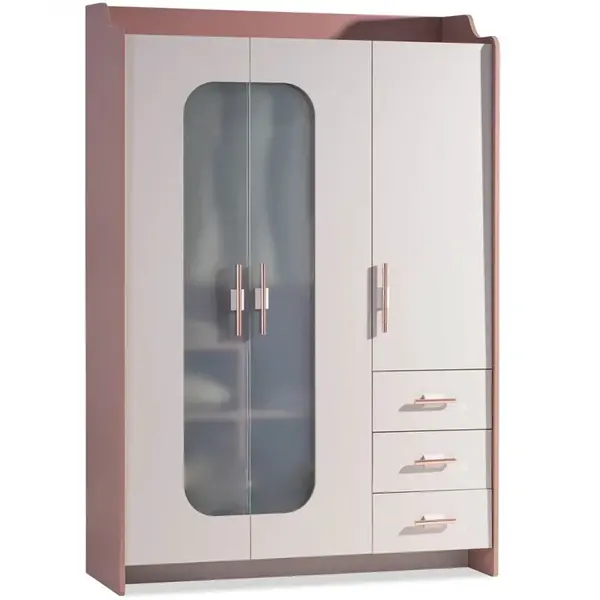 Třídveřová šatní skříň s osvětlením viviana - růžová, bílá