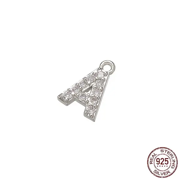 Real Platinum Plated Rhodium Plated 925 Sterling Silver Micro Pave Clear Cubic Zirconia Charms