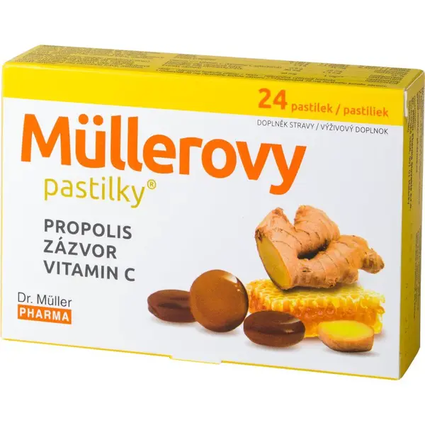 Dr. Müller Müllerovy pastilky® propolis, zázvor a vitamín C pastilky na podporu imunitného systému 24 ks