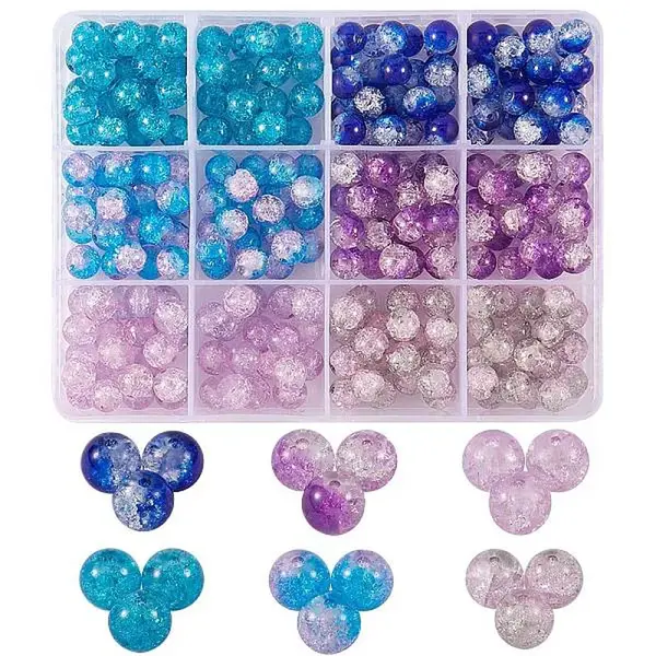 300Pcs 6 Colors Spray Painted Crackle Glass Beads