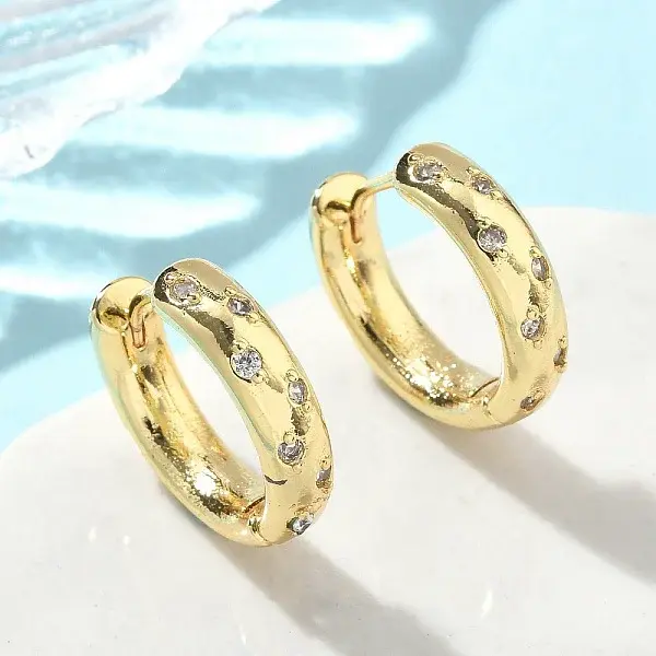 Brass Micro Pave Clear Cubic Zirconia Hoop Earrings