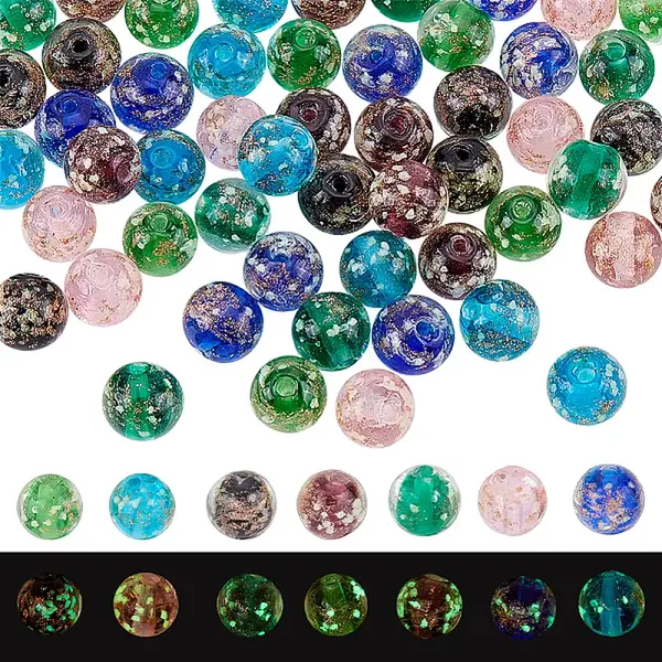 56Pcs 7 Colors Luminous Handmade Gold Sand Lampwork Beads