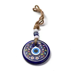 Flat Round with Evil Eye Lampwork Pendant Decoration
