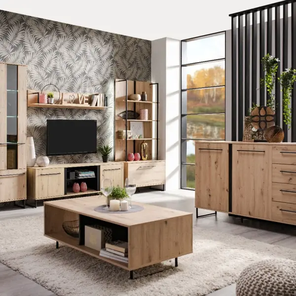 Obývací sestava s osvětlením nathan - dub artisan/černá