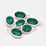Oval Faceted Silver Color Plated Brass Glass Charms