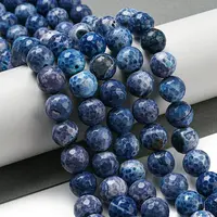 Faceted Natural Fire Crackle Agate Beads Strands