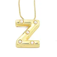 Brass & Plastic Pearl Letter Pendant Box Chain Necklaces for Women