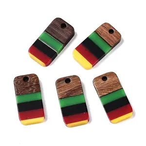 Jamaican Colour Epoxy Resin & Walnut Wood Pendants