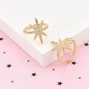 Brass Micro Pave Clear Cubic Zirconia Cuff Rings for Women