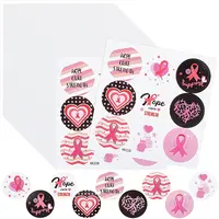 Round Dot Breast Cancer Awareness Pink Ribbon Stickers