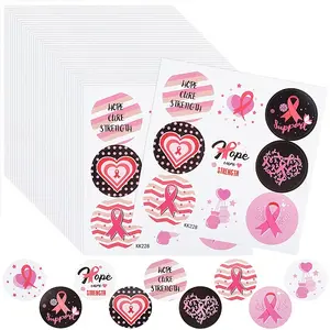 Round Dot Breast Cancer Awareness Pink Ribbon Stickers