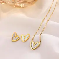 Heart Stainless Steel & Natural Shell Pendant Necklaces & Stud Earrings Sets