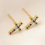 Rack Plating Cross Brass Micro Pave Cubic Zirconia Stud Earrings