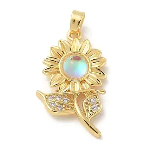 Brass Micro Pave Cubic Zirconia with Resin Pendants